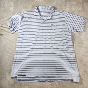 B.Draddy Golf Polo Shirt Mens XL Blue Striped Pima Cotton Soft Seashell Logo